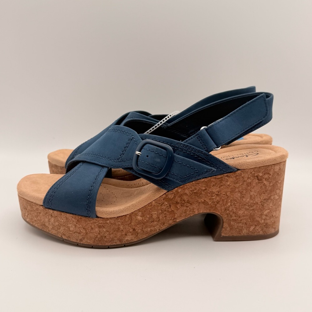 Clarks NWT Blue Cork Wedge Sandals Slingback Platform Women’s Size 10 - Picture 9 of 14